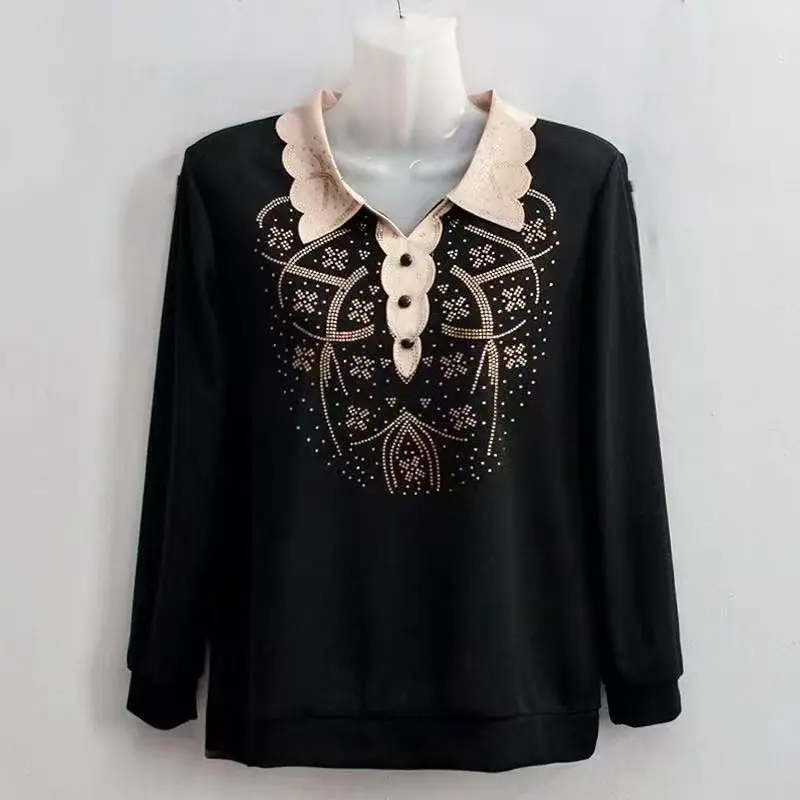 High-end New Long-sleeved T-shirt Fashionable Base Lapel Temperament Shirt Slimming and Versatile Age-reducing Top