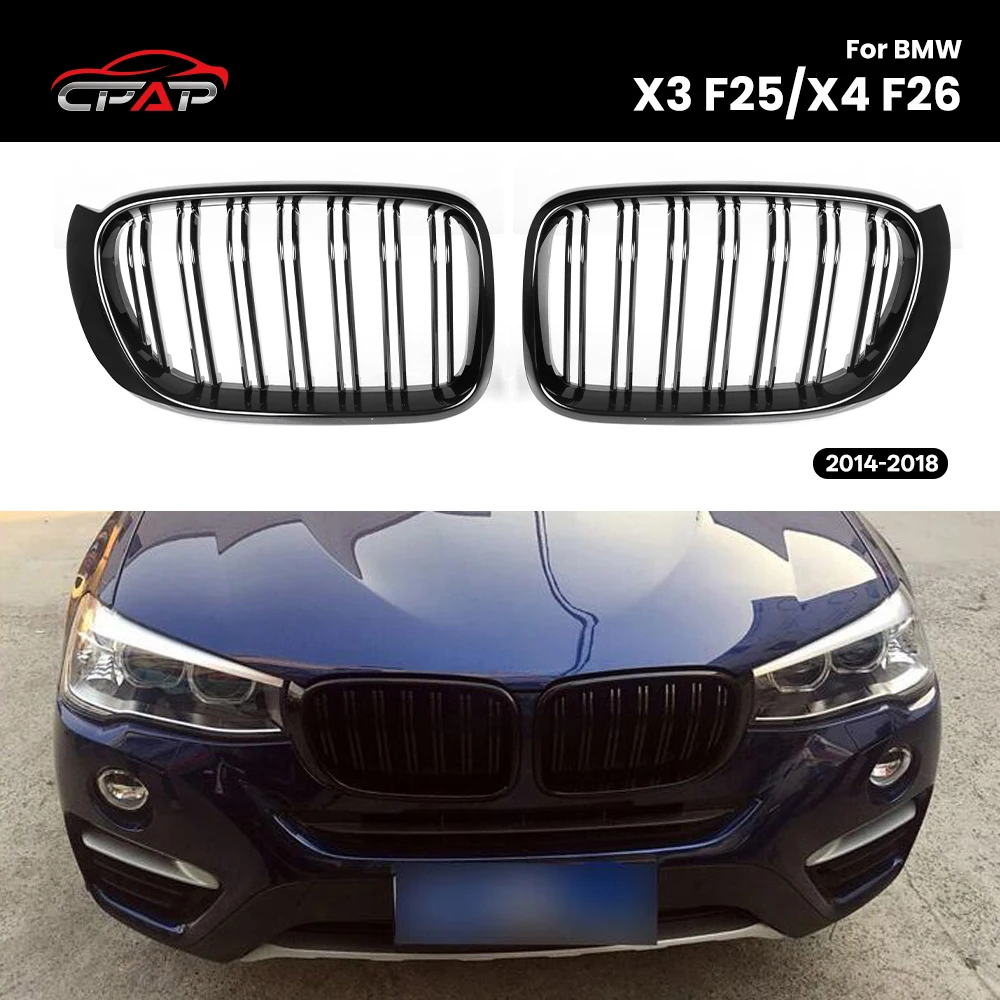

Front Kidney Bumper Racing Grilles Hood Grille for BMW X3 F25 X4 F26 2014-2018 Replacement Double Slat Grills