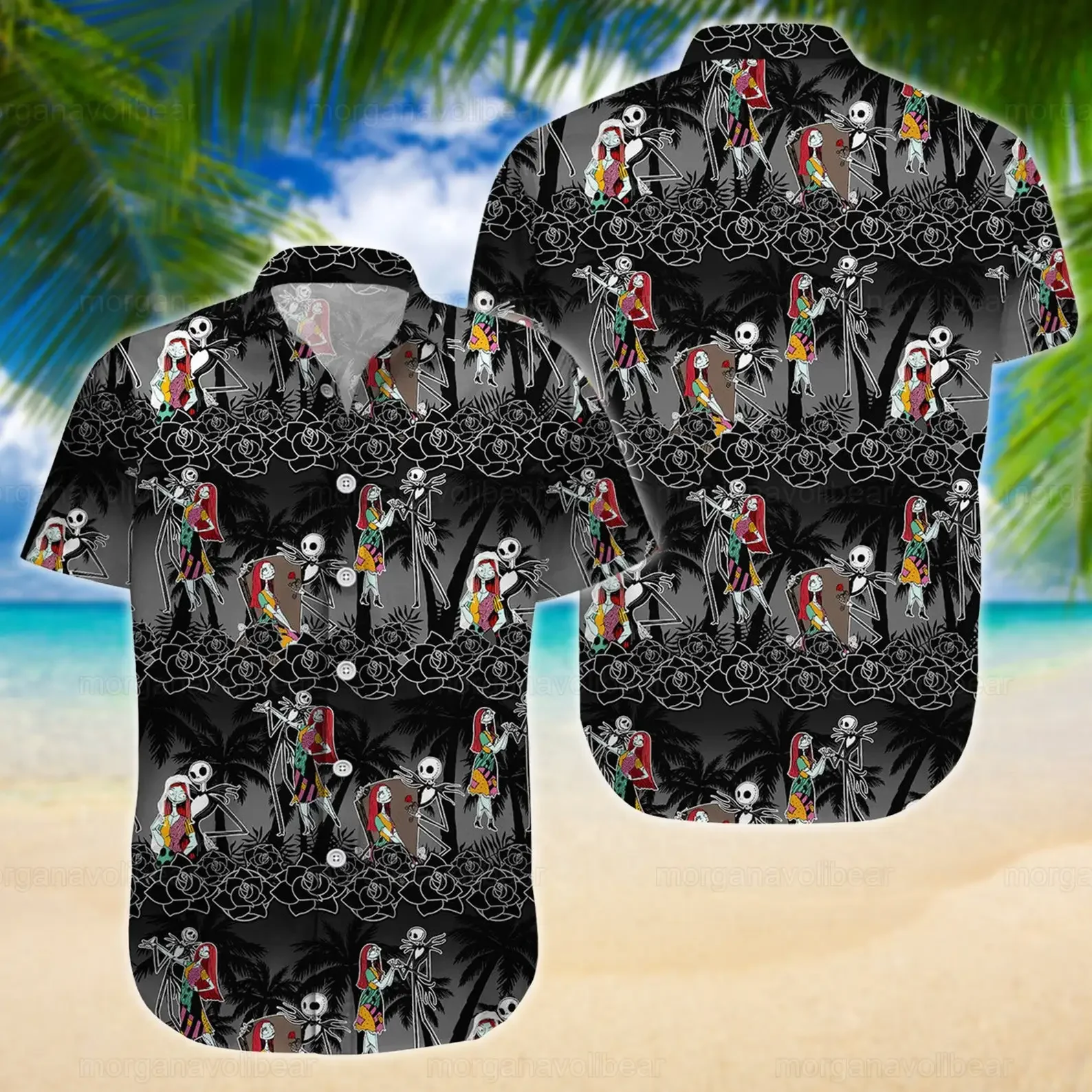 The Nightmare Before Christmas Jack Skellington Hawaiian Shirt Men's Short Sleeve Button Up Shirt Disney Casual Beach Shirt