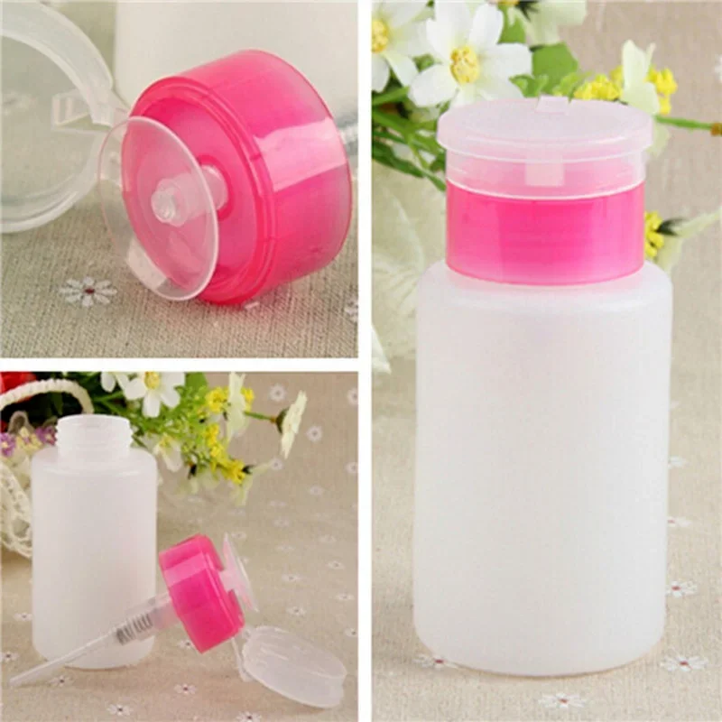 Portable Empty Clear Pump Dispenser Bottle Plastic Nail Polish Remover Cleaner Container 60/100/120/180/200ml