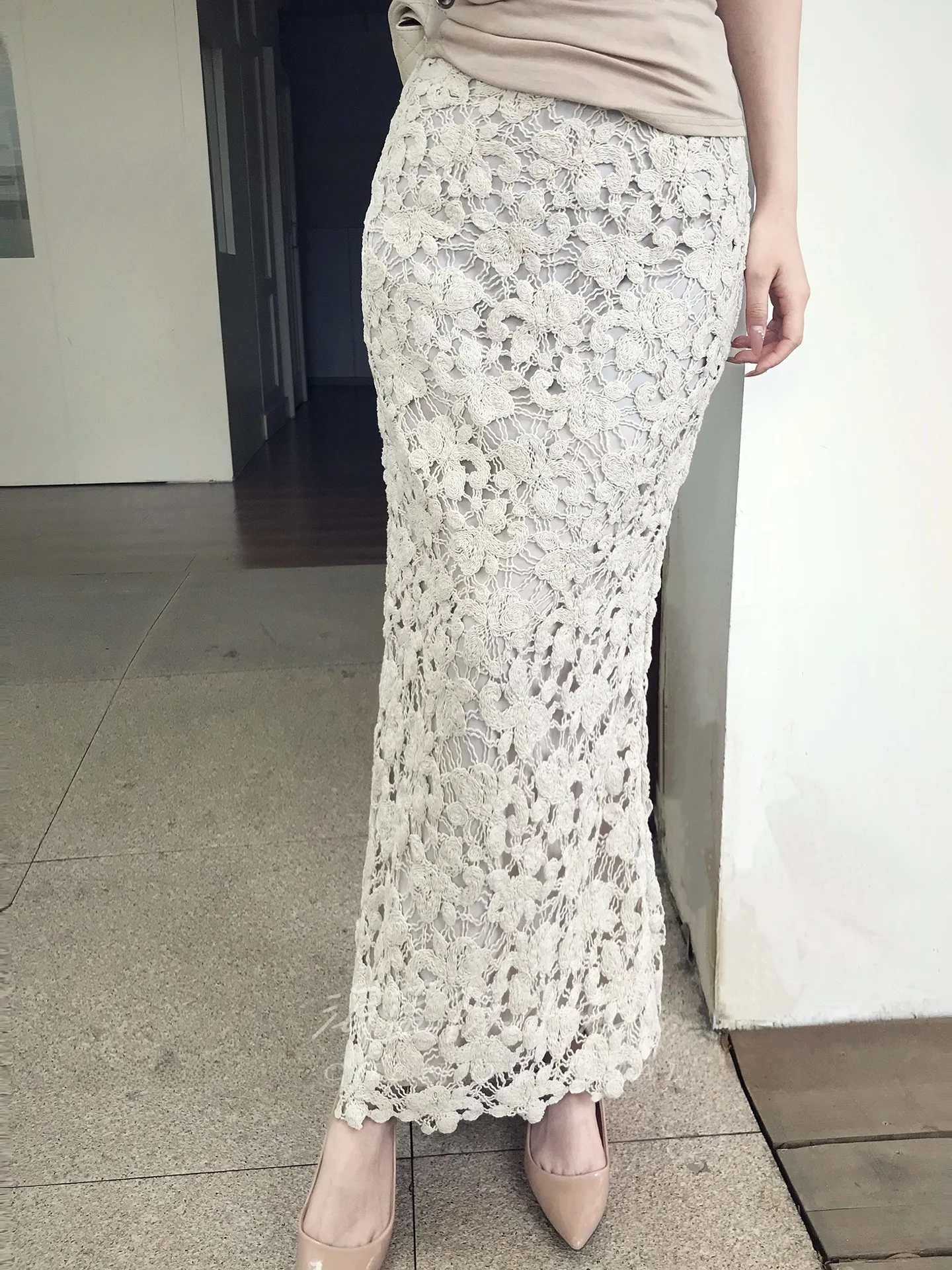 

Элегантная женская облегающая юбка-русалка с высокой талией, с вышивкой, ажурным кружевом и вырезами, фиолетовая, Night Heart