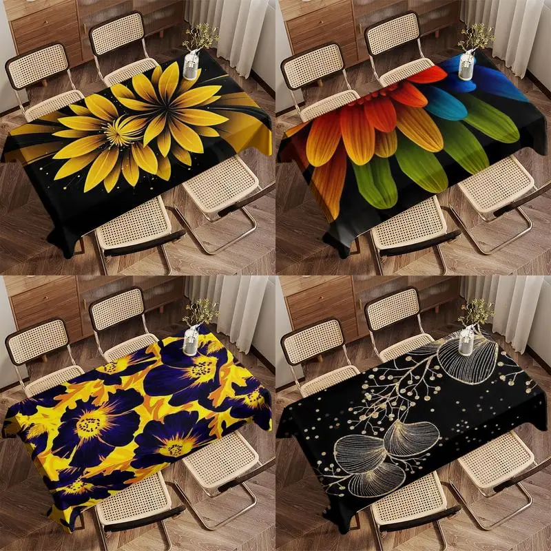 Flowing Yellow Flower Tablecloth Restaurant Kitchen Tablecloth Living Room Home Decoration Rectangular Party Decoration