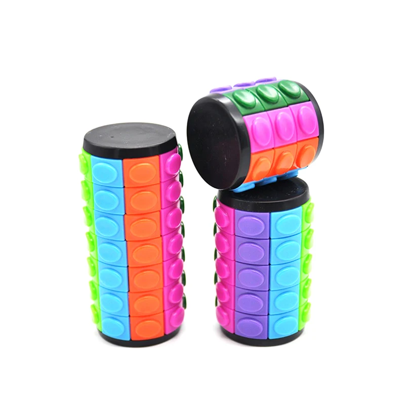 Divertente cubo magico con sensore scorrevole colorato da 1 pezzo, puzzle con cilindro 3D, giocattolo agitatore per stimolazione mentale e gioco di logica