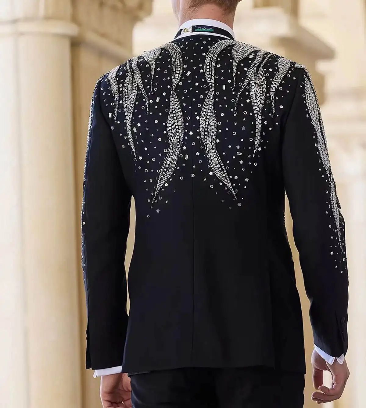 ผู้ชายหรูหราชุดลูกปัดคริสตัล Designer 2 ชิ้น Blazer กางเกง Casual โอกาสปาร์ตี้ที่กําหนดเอง PLUS ขนาด Tuxedo ที่กําหนดเอง