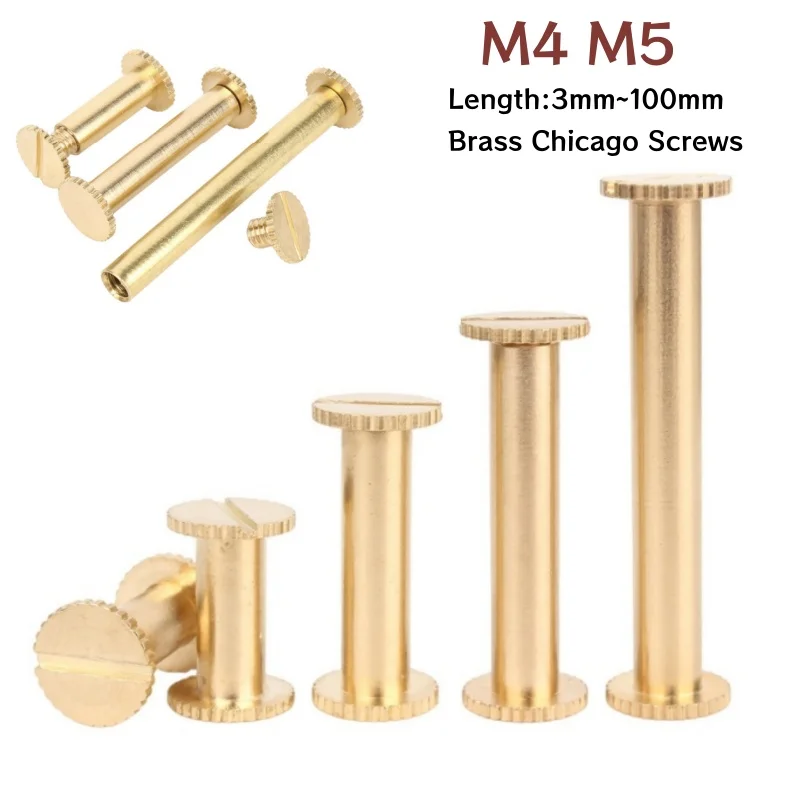 M4 M5 Brass Chicago Binding Screws with Slot Anti-Slip Butt Joint Rivets for DIY Leather Belt Book Album Binding Length 3~100mm