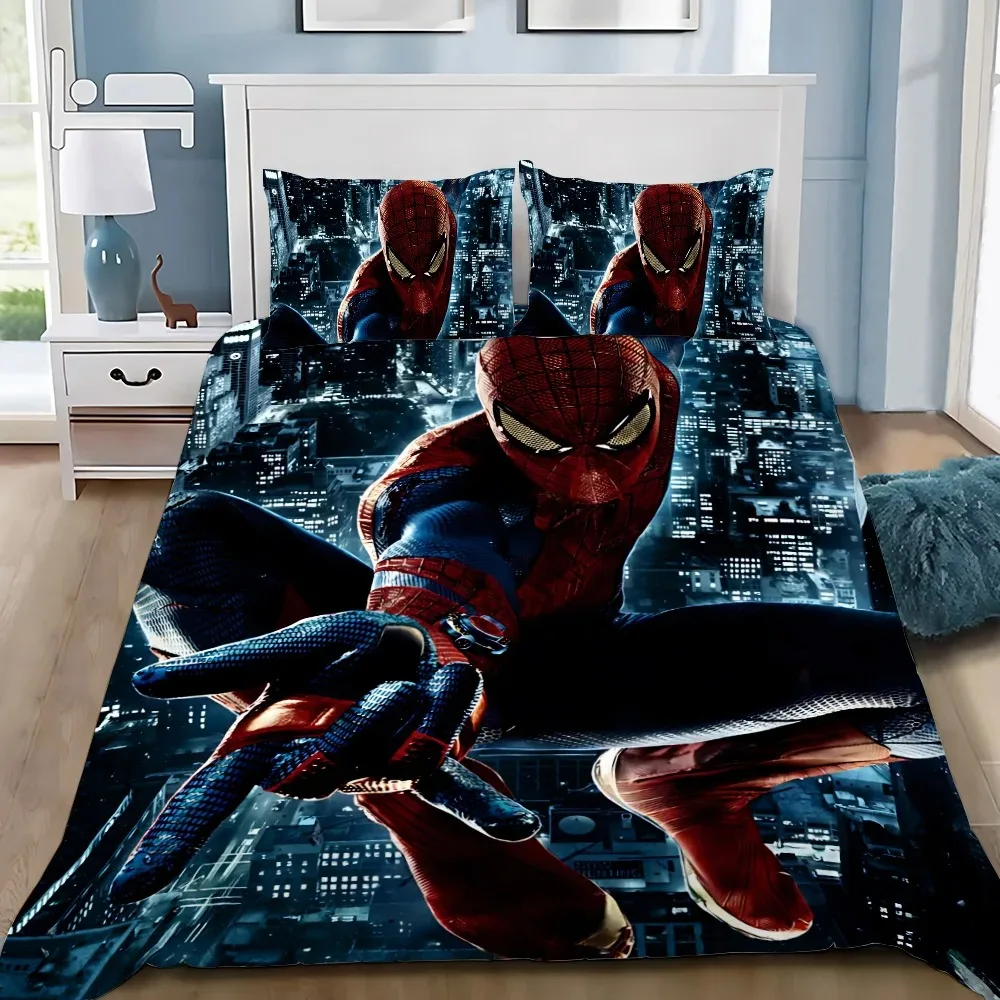 

Cartoon Spiderman Duvet Cover Pillowcase Marvel Hero Bedding Set Adult Boy Girl Bedroom Decoration Gift Single Double Size