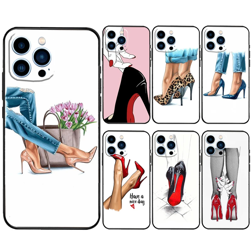 Fashion High Heels Case For iPhone 16 15 14 11 12 13 Pro Max Mini X XR XS Max 7 8 16 15 Plus Cover Funda