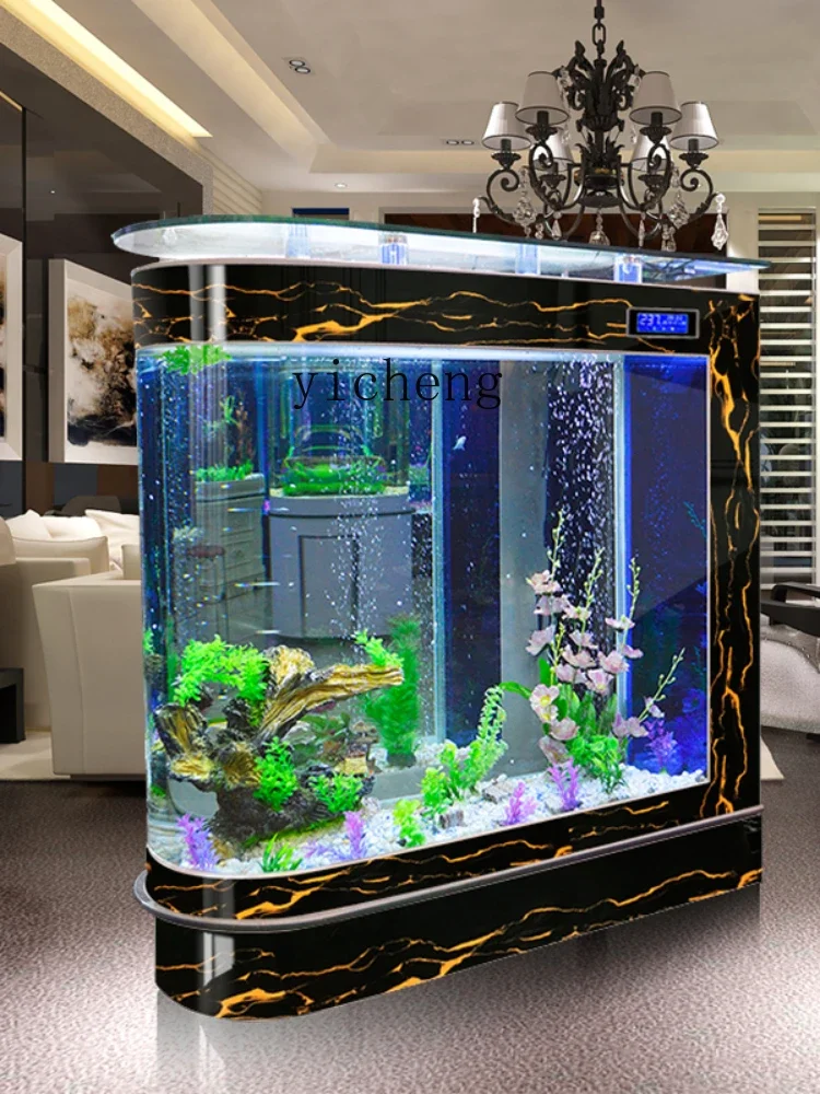 ZC Bullet Fish Tank Aquarium Large Fish Globe 1.2 M 1.5 M Partition Ecological Glass Fish Tank Bar Counter