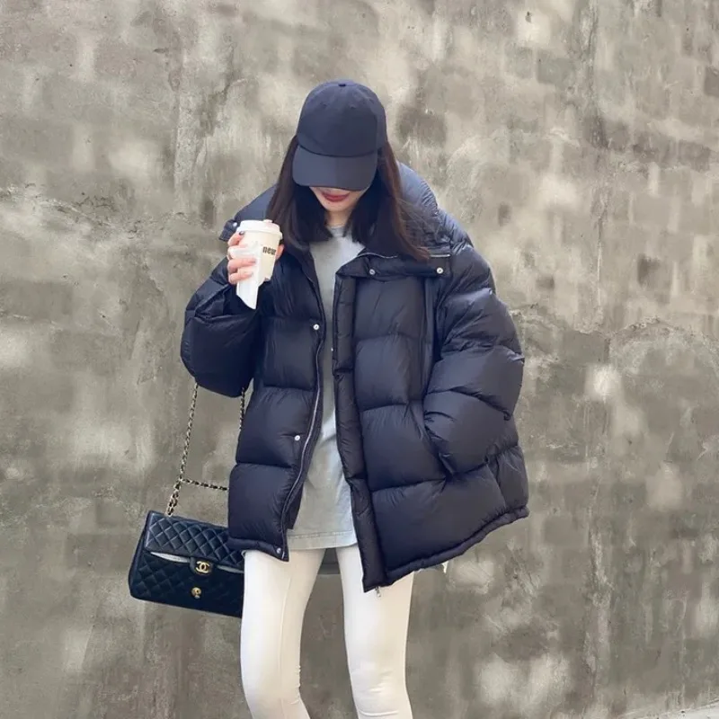 Winter Women's Padded Thickened Down Coats Fashion Loose Oversized Stand-up Collar Zipper Soft White Duck Down Jacket Outerwear