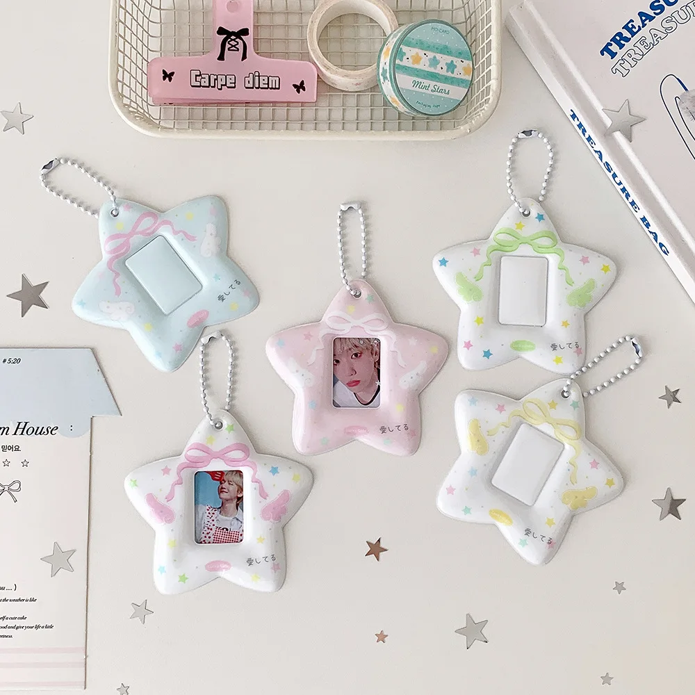 Hollow Star 1 Inch Photo Frame Keychain Cute Photobooth ID Photo Holder Keyring Women Bag Pendant DIY Mini Picture Frame Charm