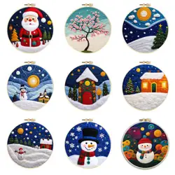 Christmas Snowman Needle Felting Kit Beginners Wool Felting Kit Adult Wool Felt Painting Diy Handmade With Picture Frame Crafts