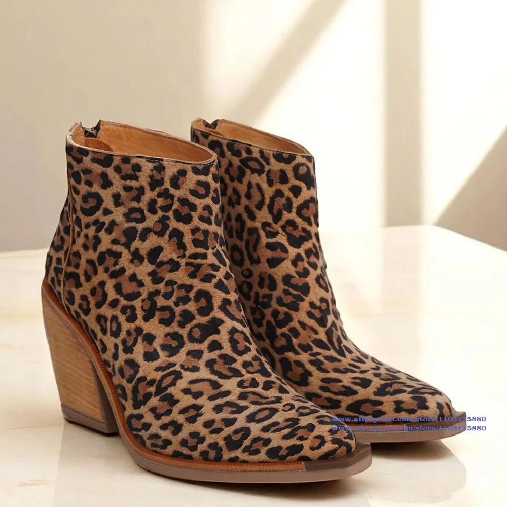 

Leopard-Print Pointy Toe Ankle Boots Back Zipper High Heel Booties Elegant Women's Boots Luxury Designer New In Botas Mujer