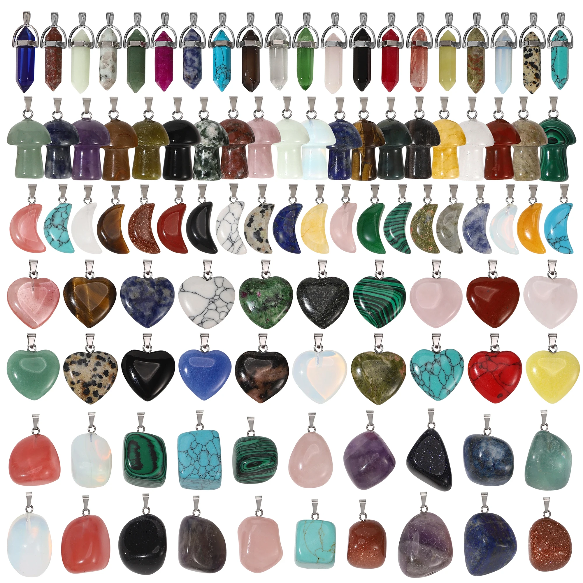 100 assorted natural stone pendants, mixed color pendants for charm DIY jewelry necklace making