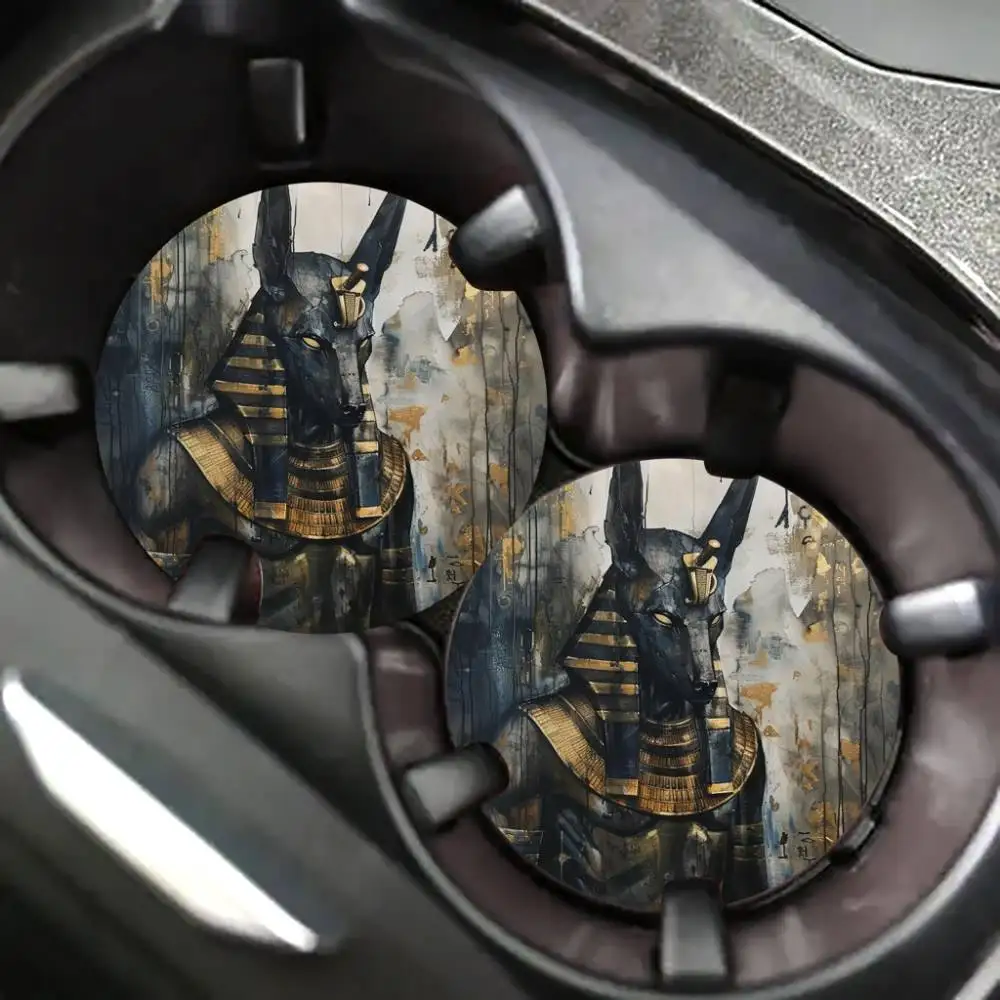 Vintage Anubis EVA Car Coasters Colorful Durable Suitable For GM Vehicles Unique Gift Idea