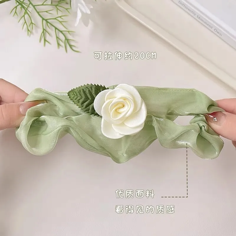 Chaoxianshan-女性のための椿の長袖ヘアバンド、ハイエンドの気質のヘッドロープ、タイポニーテール、革の腱、夏
