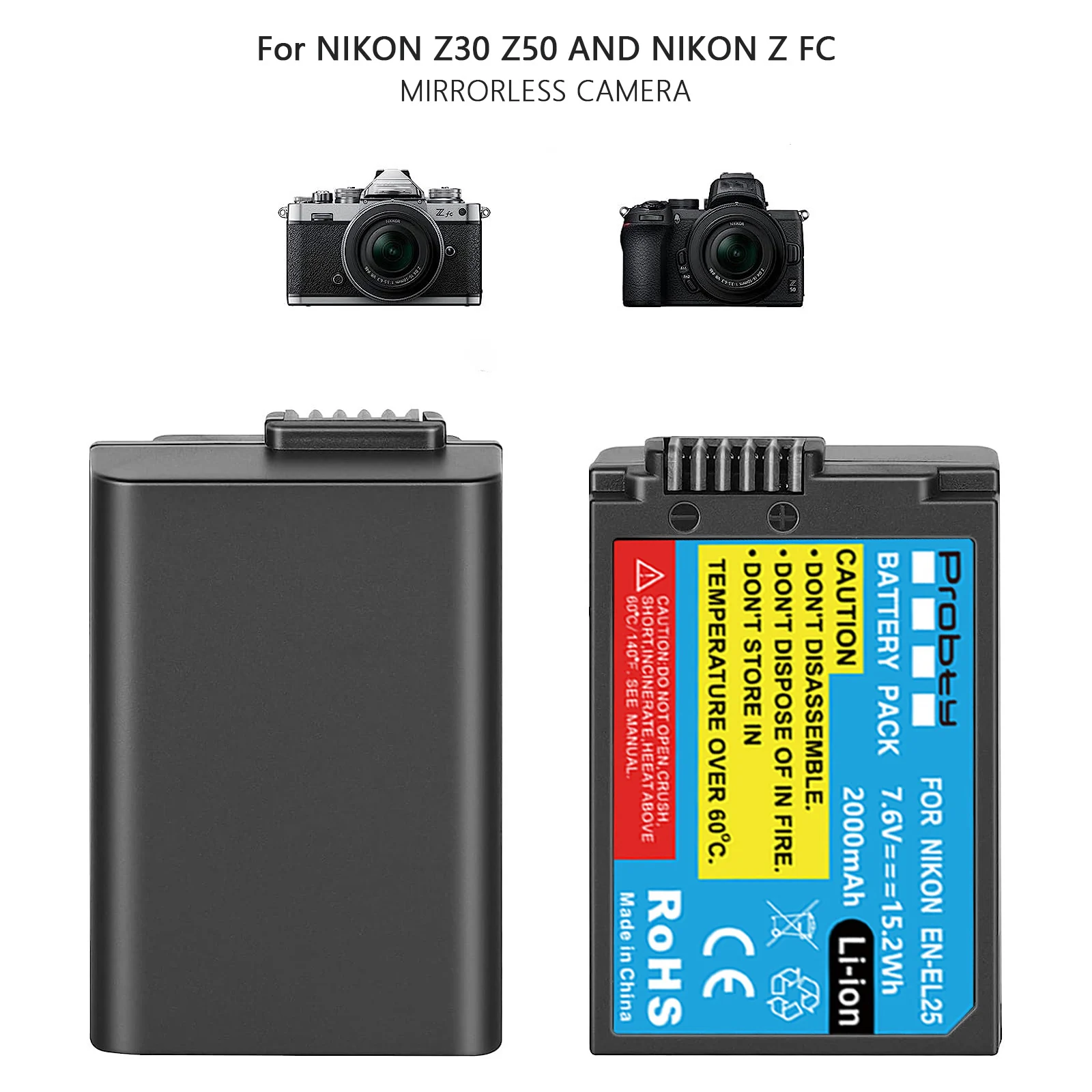 2000mAh EN EL25 EN-EL25,EN-EL25a,4241 Battery for Nikon Z50 Z30 ZFC Mirrorless Digital Cameras