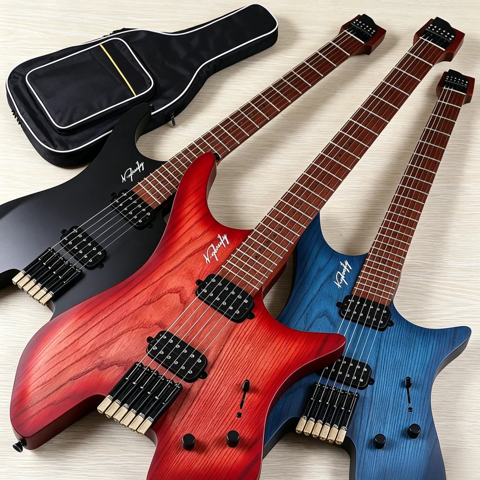 

Active 6 String Headless Electric Guitar 30 Inch Solid Ashwood Body Maple Neck Matte Mini Guitar Good Handicraft with Free Bag
