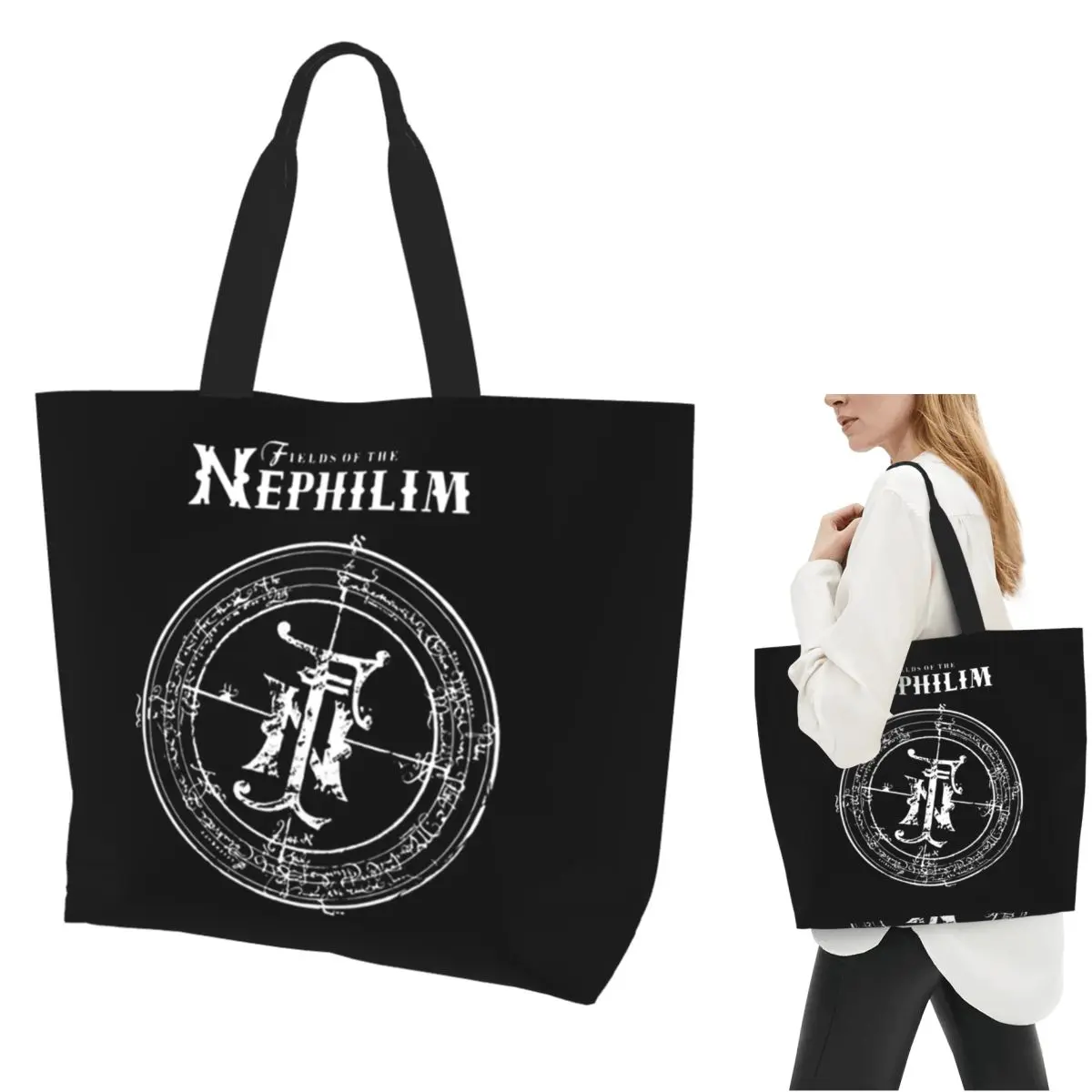 

Fields Of The Nephilim Shopping Tote Bag Canvas Large Capacity Shoulder Bags Shopper Grocery Handbag for Women
