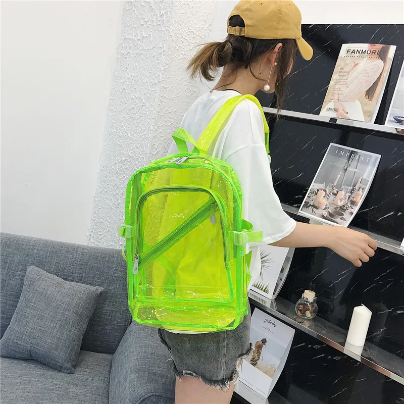 Korean Version Plastic Candy Colored Bag, Fluorescent Bag, Jelly Bag, Male and Female Student Backpack, Backpack