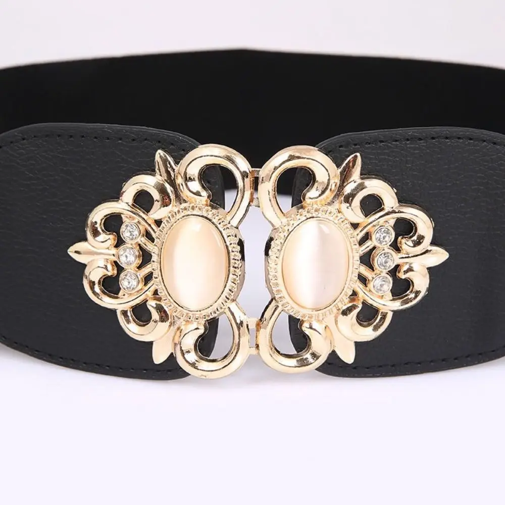 Women Casual Stretch Ladies Dress Cummerbund Wild Skirt Bands Retro Buckle Waistband Wide Elastic Waist Belt