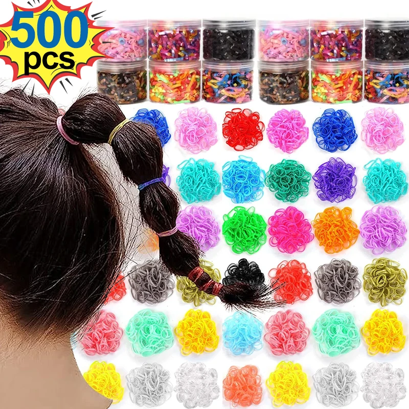 

500pcs Kids Nylon Rubber Band Elastic Hair Bands Headband Children Ponytail Holder Bands Ties Kids Hair Accessories Ornaments