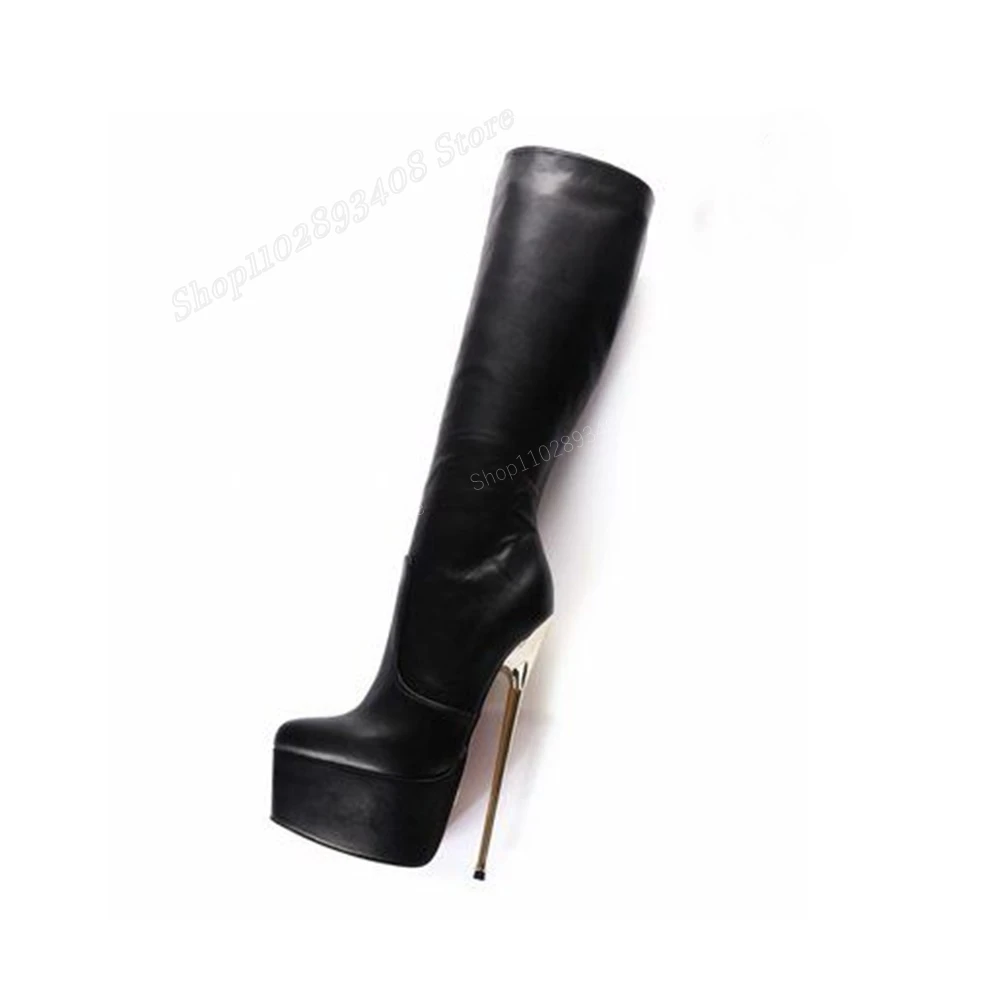 

Black Matte Leather Platform Knee High Boots Stiletto High Heel Sexy Fashion Women Shoes 2024 Spring New Zapatos Para Mujere