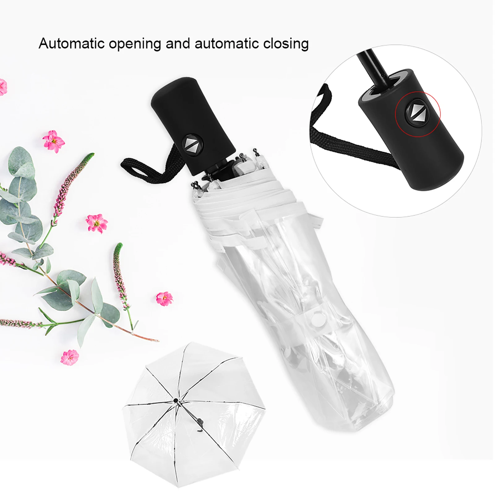 Portable Fashionable Transparent Automatic Three Folds Folding Rain Umbrella for Outdoor