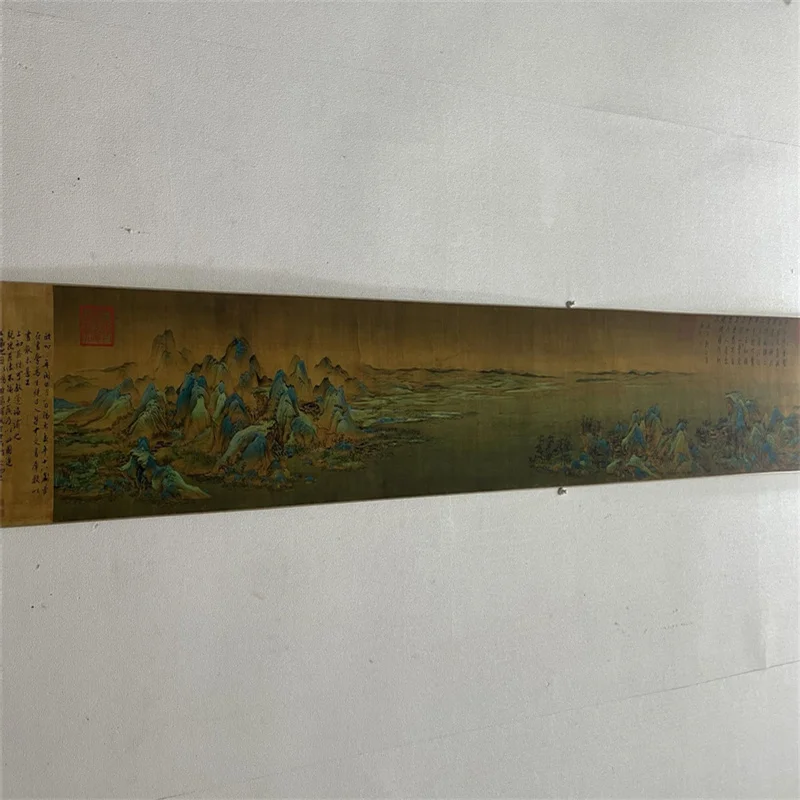 China Old long Scroll  Watercolor painting and Calligraphy , Wang Ximeng's Thousand Mile Landscape Map collectibles