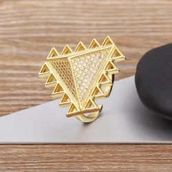 Nidin New Arrival Vintage Egypt Pyramid Gold Plated Zircon Ring Punk Style Triangle Opening Adjustable Party Jewelry Gifts