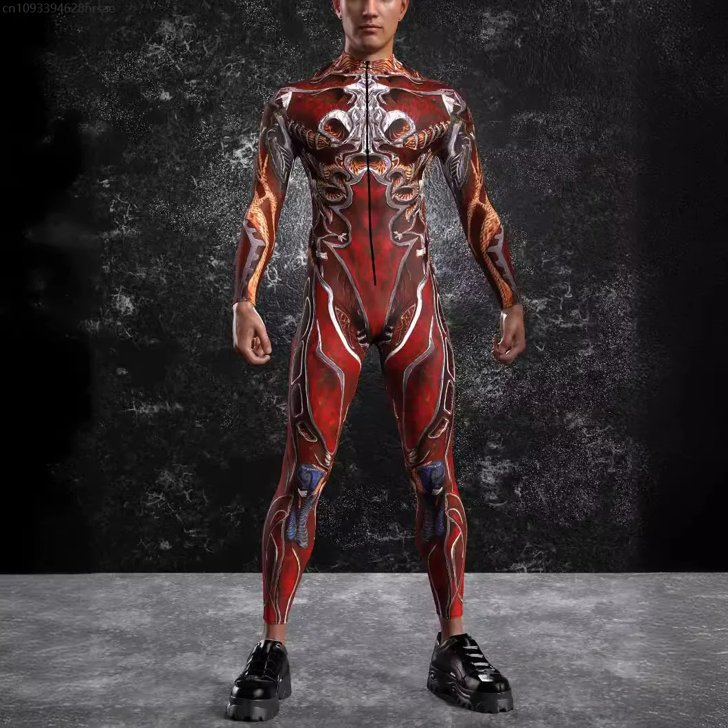 Мужские колготки для косплея на Хэллоуин для взрослых, комбинезон с 3D принтом, боди с длинными рукавами, карнавальная вечеринка, сценическое шоу, комбинезон Perfermence