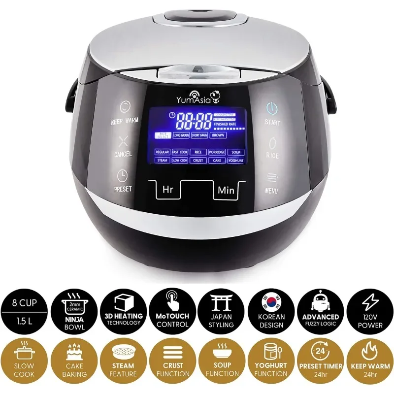 Yum Asia Sakura Rice Cooker with Ceramic Bowl and Advanced Fuzzy Logic (8 Cup, 1.5 Litre) 6 Rice Cook Functions