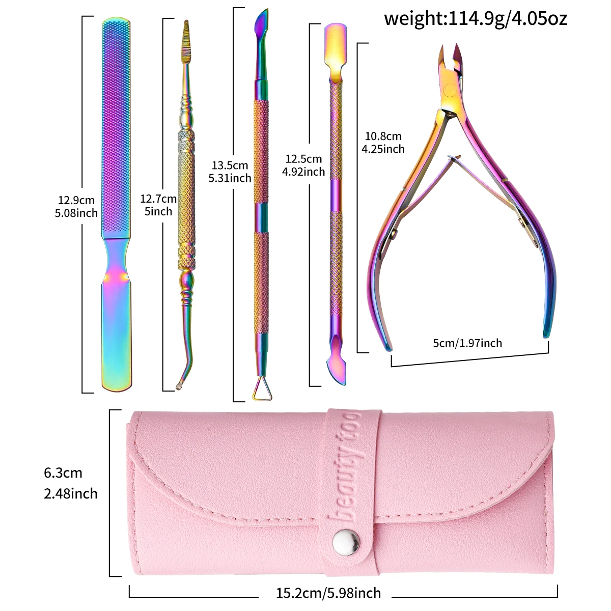 Pink Nail Tools Set Cuticle Trimmer with cuticle thruster, cuticle removal knife pliers and Triangle cuticle nail push Rod Peele
