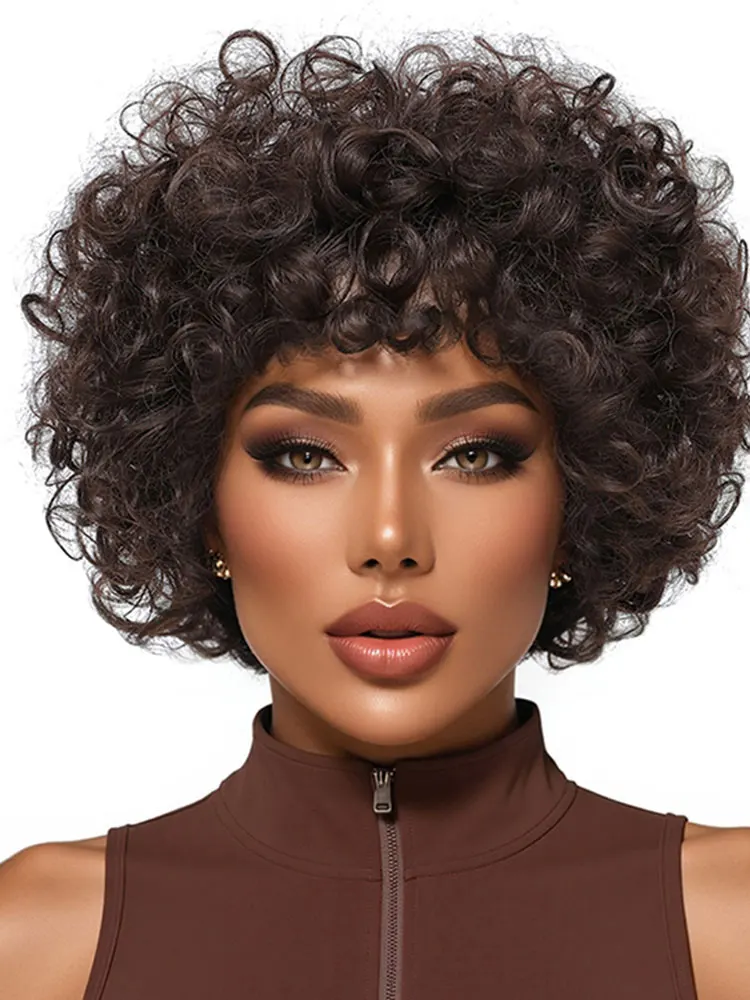 European and American wig explosion head wig headband African small curly fluffy short curly hair Synthetic fiber wig