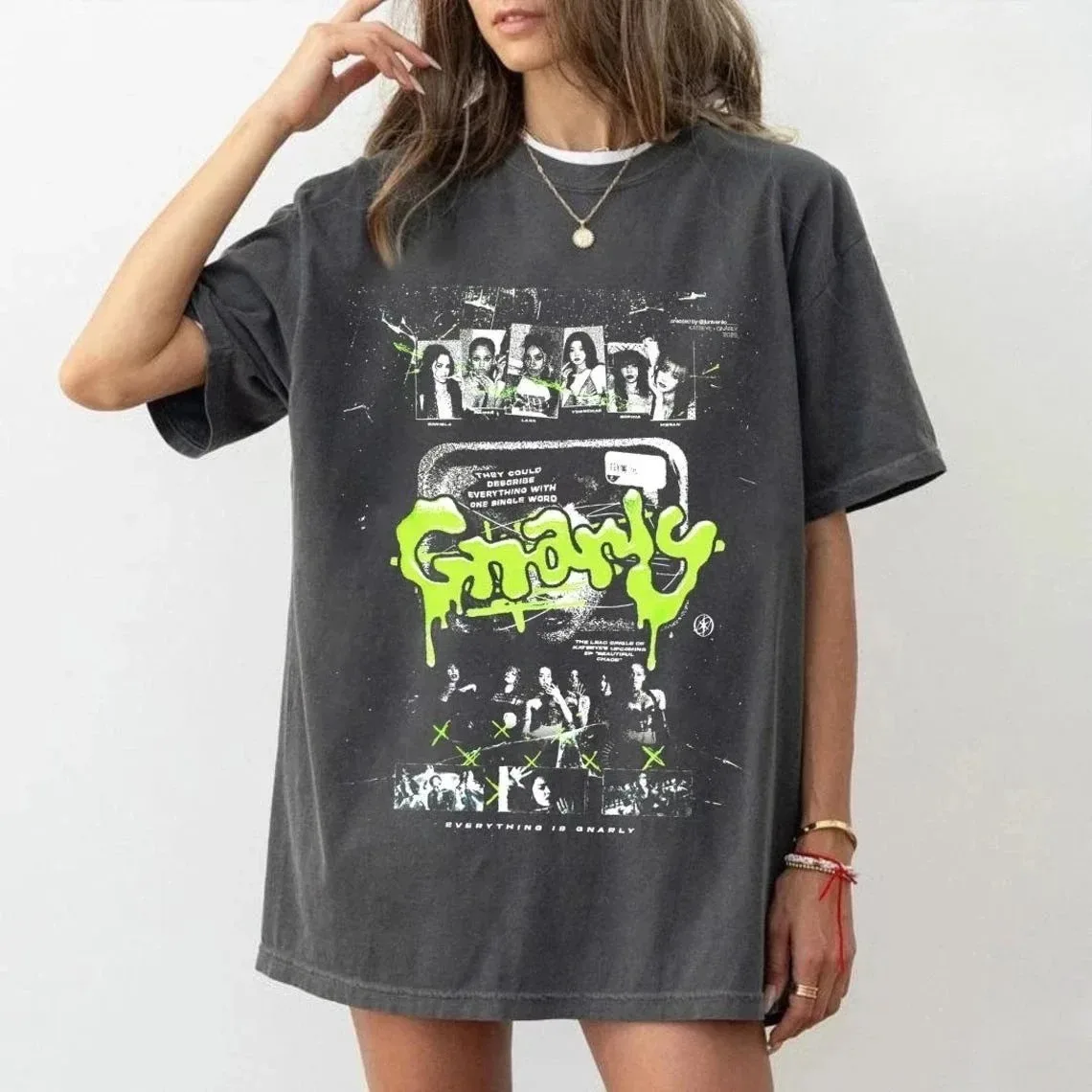 KATSEYE Gnarly T-shirt Vrouwen Mannen Retro Streetwear Unisex Oversized Tee Katoen Harajuku Losse Korte Mouw Femael Mannelijke Kleding