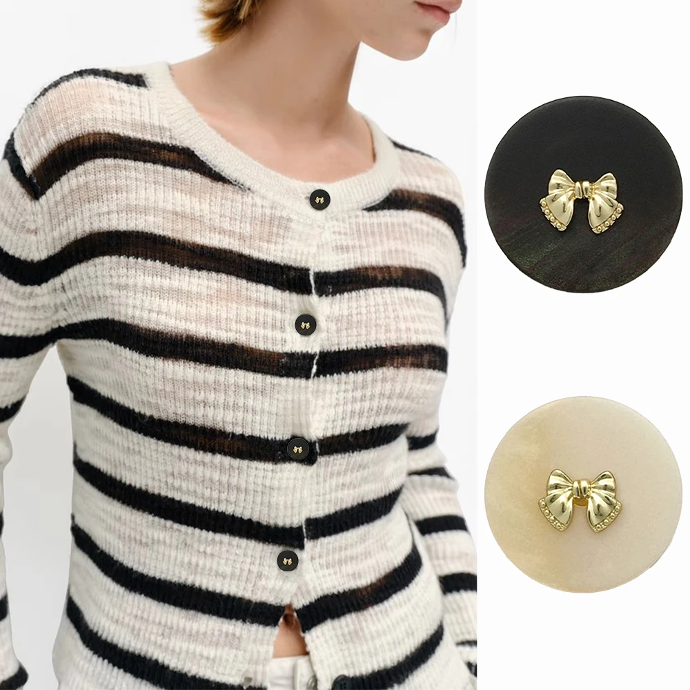 10pcs 1.75/2.5cm Bowknot Round Resin Metal Buttons, Simple Round Sewing Buttons for Women's Blazer Dress, Clothing DIY Buttons