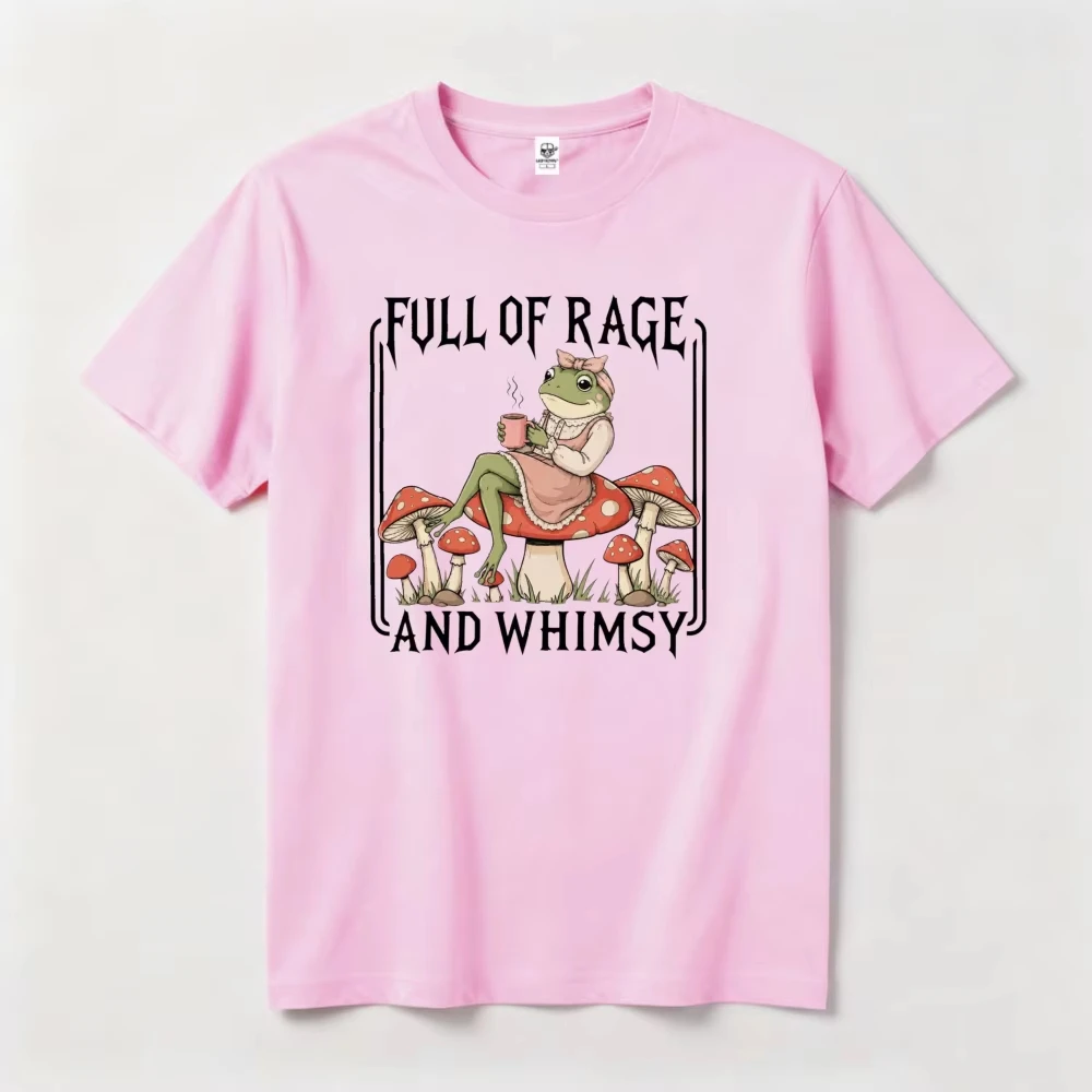 Cottagecore-Ästhetik-T-Shirt, Gothic, verspielte, lässige Oberteile, voller Wut und Fantasie, Cottagecore-Frosch-Pilz-Grafik-T-Shirt – Detail 2