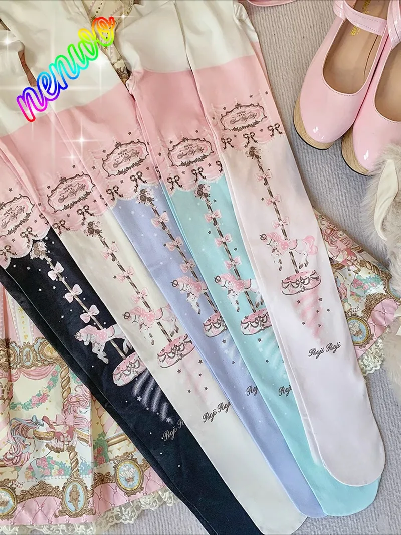 Lolita Panty's Dames Herfst en Winter Schoonheid Fluwelen Print Panty's Japanse Zoete Kawaii Kousen Zachte Kousen