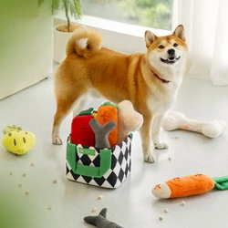 Mewoofun Food Basket Set Plush Dog Snuffle Toy Pet Interactive Puzzle Feeder Food Training Dog Chew Squeaky Toy Pet Treat Game