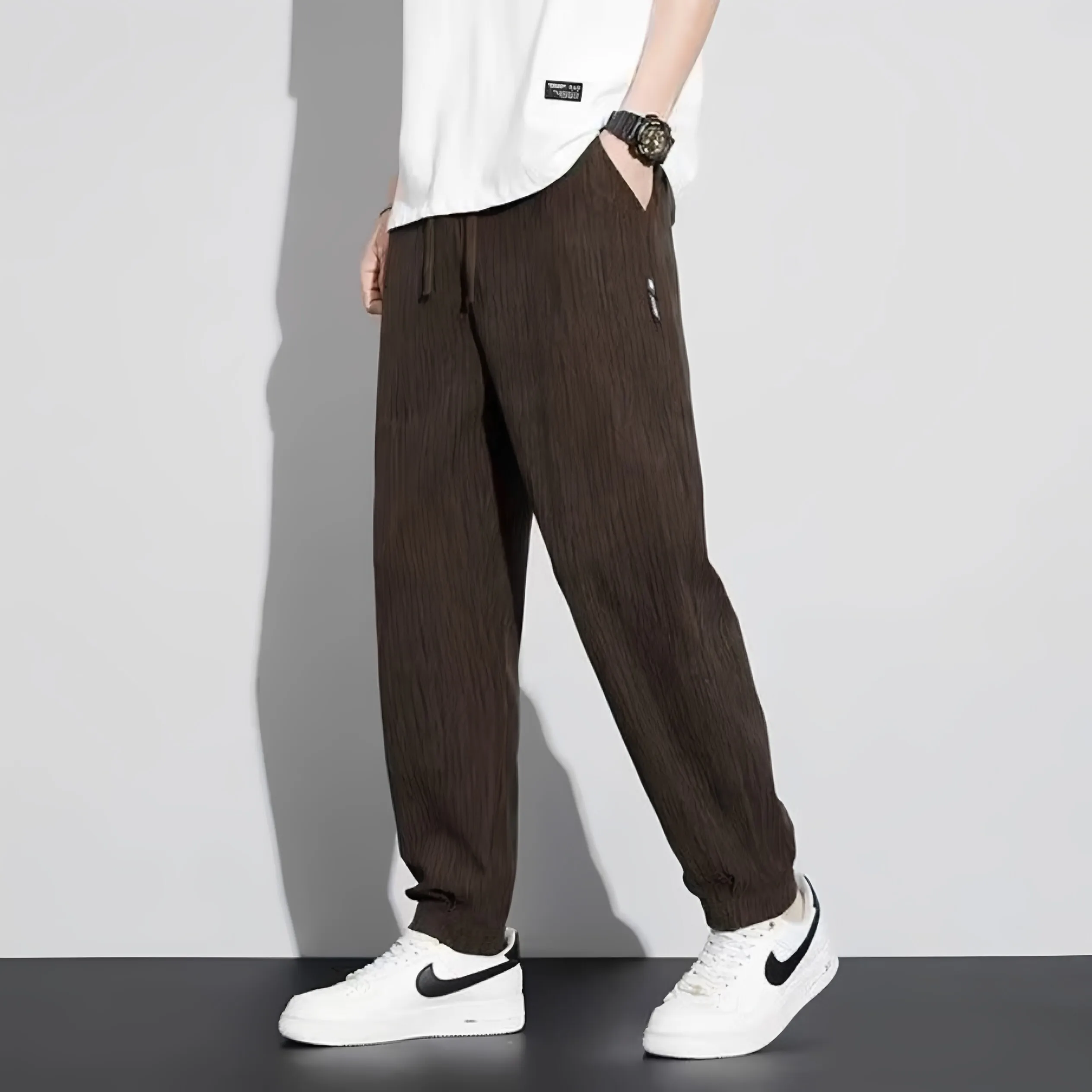 Men's Casual Ice Silk Loose Fit Sports Pants Autumn Spring New Style Quick Dry Lightweight Bunch Foot Long Trousers