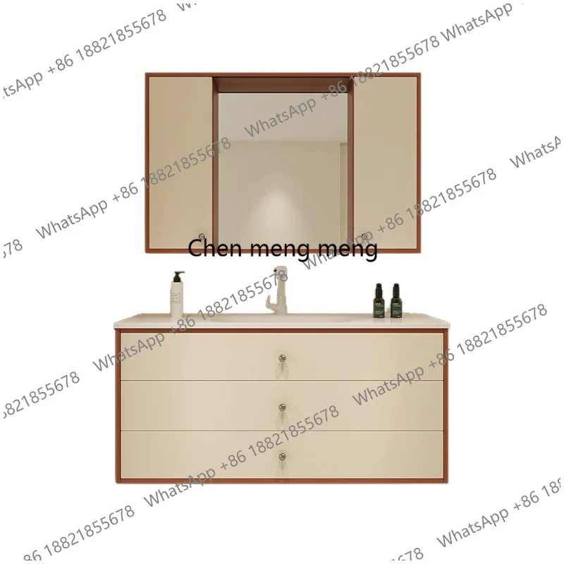 

Modern Bathroom Vanity Sliding Mirror Cabinet Combination Ceramic Integrated Basin Simple Double Basin Bathroom Basin Furniture