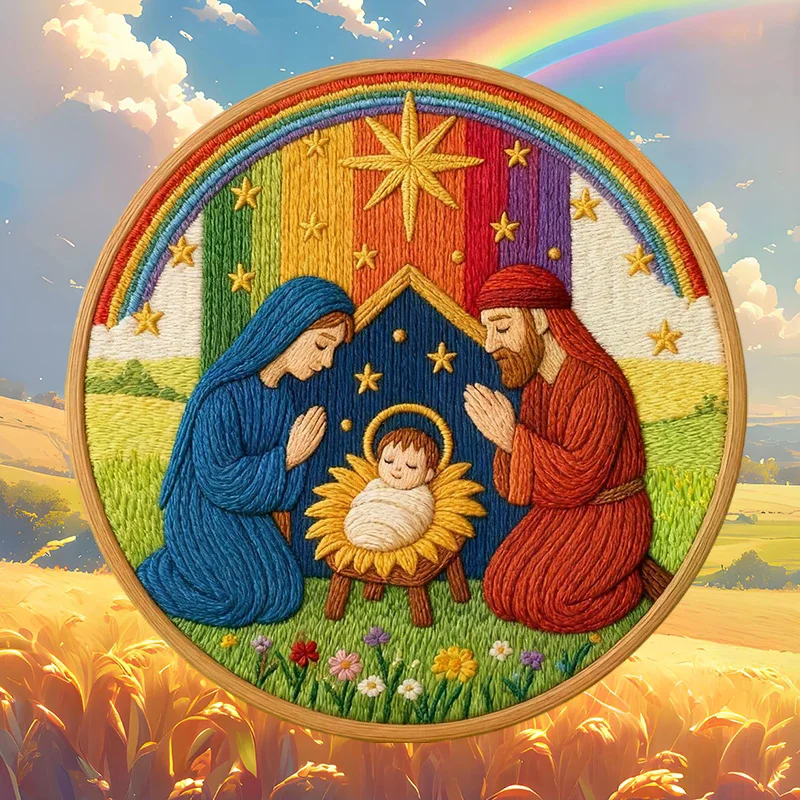 Kit de bordado de escenas de Natividad personalizable: juego de manualidades navideñas, paquete completo de muñecas de bordado DIY
