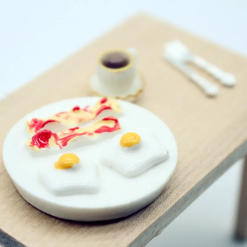 1set Dollhouse Eggs Bacon Plate Breakfast Model OB11 Kitchen Scene Food Play Shooting Props Miniature Home Decor Decoration Toys