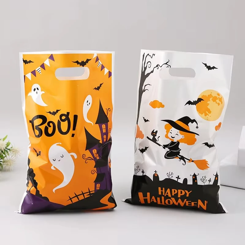 50/100 Stück Halloween-Geschenktüten, Halloween-Süßigkeitentüten, Plastik-Cellophan-Kekstüten, Geschenktüten mit 50/100 Stück Bändern, Geschenkverpackungstüten – Detail 3