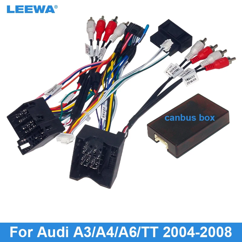 

LEEWA Car Audio Android 16PIN Power Cable Adapter With Canbus Box For Audi A4 A6 TT Power Wiring Harness Radio Wire