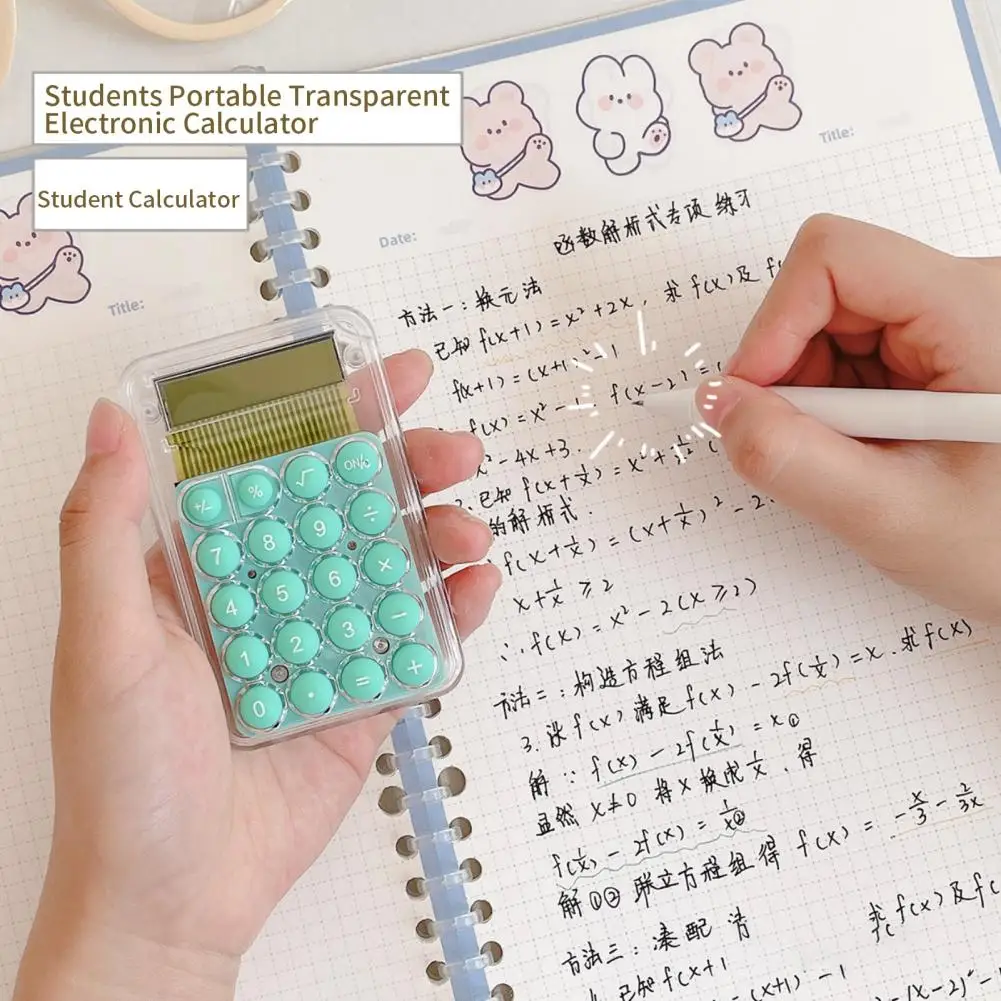 Mini calculadora con pantalla de 8 dígitos para estudiantes, pantalla panorámica silenciosa, portátil, transparente, electrónica, uso diario