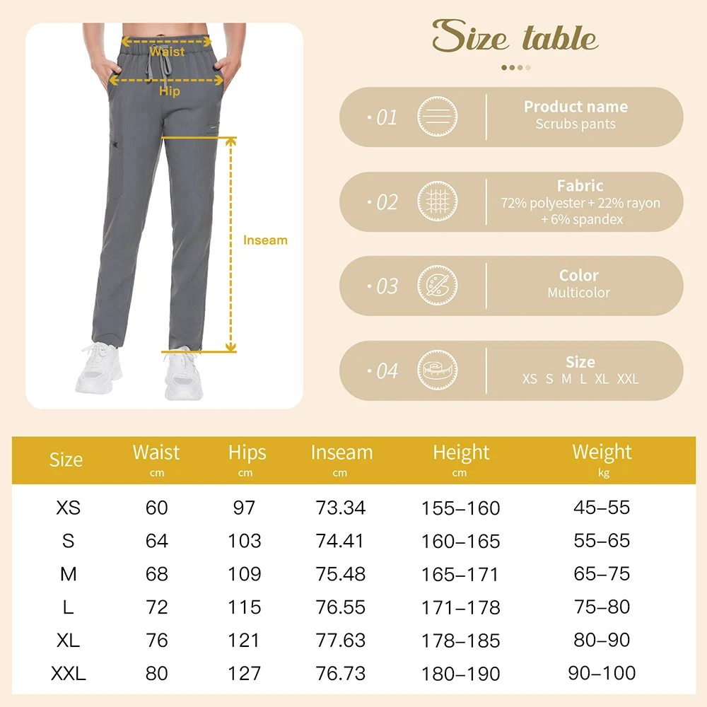 Solid Color Nursing Scrubs Women Pants Multifunctional Pocket Medical Accessories Ladies Pet Nurse Bottoms Scrubs Pant Wholesale