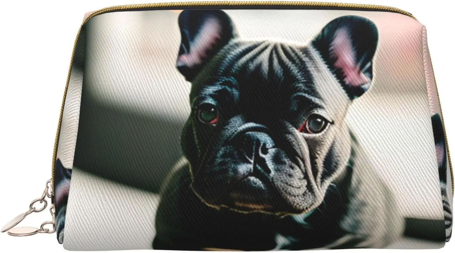 

Adorable French Bulldog Print Leather zipper makeup bag Cosmetic Pouch Travel Organizer Toiletry Clutch