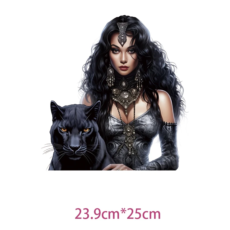 25cm Black Panther Princess Iron On Heat Transfer Sticker For Clothes DTF Pinted Vinyl Thermal Appliques Washable T-Shirt Decal