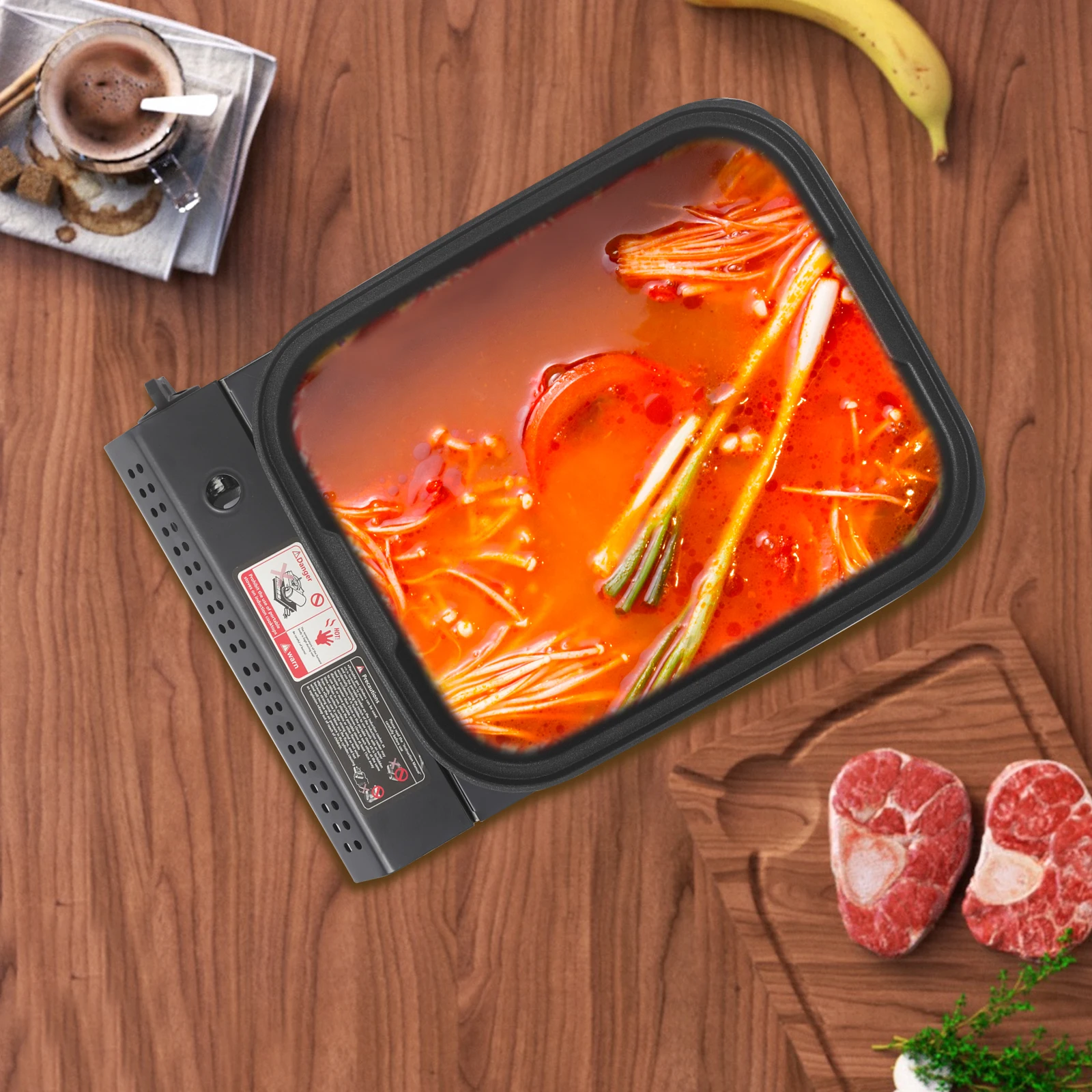 

Портативная газовая гриль-печь 2,1 кВт, бутанная сковорода с антипригарным покрытием, пьезозажигание, даже нагрев, нержавеющая сталь, барбекю для кемпинга, черный