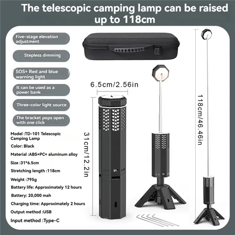 AB11-Telescopic Lantern Flashlight With Magnetic Base 20000Mah Rechargeable Camping Light Upgraded For Outdoor